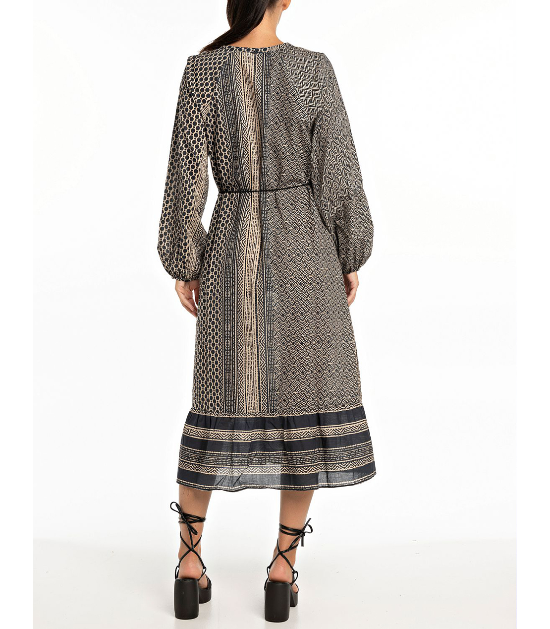 パッチワークプリント ロングドレス 詳細画像 ブラック/ベージュ 2